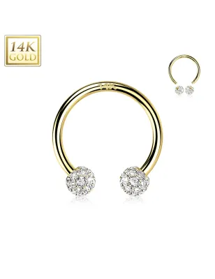 Piercing fer à cheval en or jaune 14 carats boules multi strass