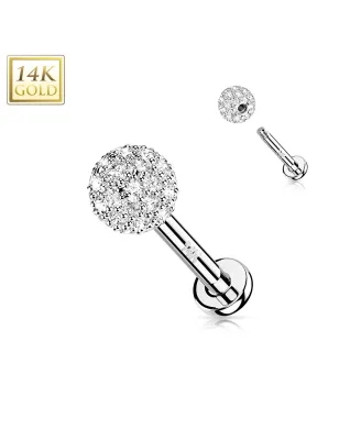 Piercing oreille labret en or blanc 14 carats boule multi strass