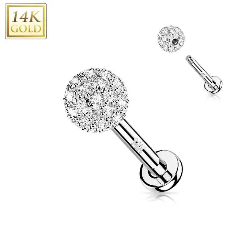 Piercing oreille labret en or blanc 14 carats boule multi strass