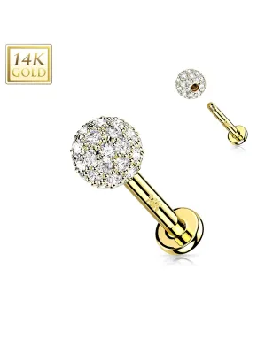 Piercing oreille labret en or jaune 14 carats boule multi strass