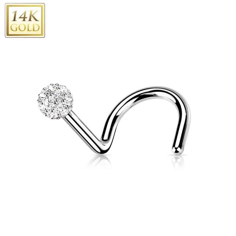 Piercing nez en or blanc 14 carats boule multi strass