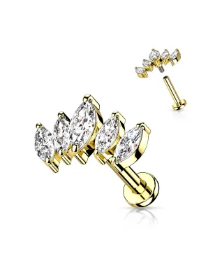 Piercing oreille doré éventail 5 marquises blanches