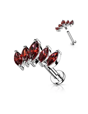 Piercing oreille éventail 5 marquises rouge