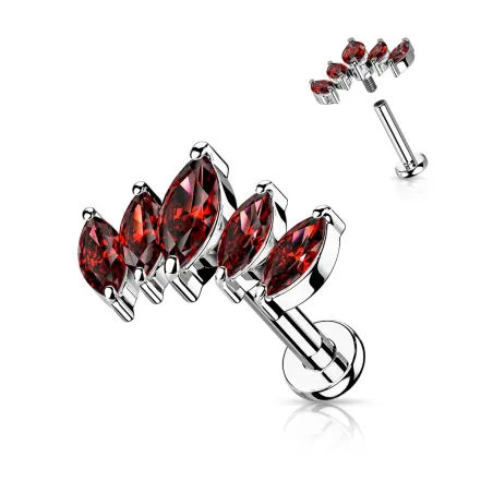 Piercing oreille éventail 5 marquises rouge