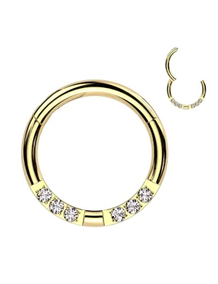 Piercing anneau doré six strass (daith, septum)