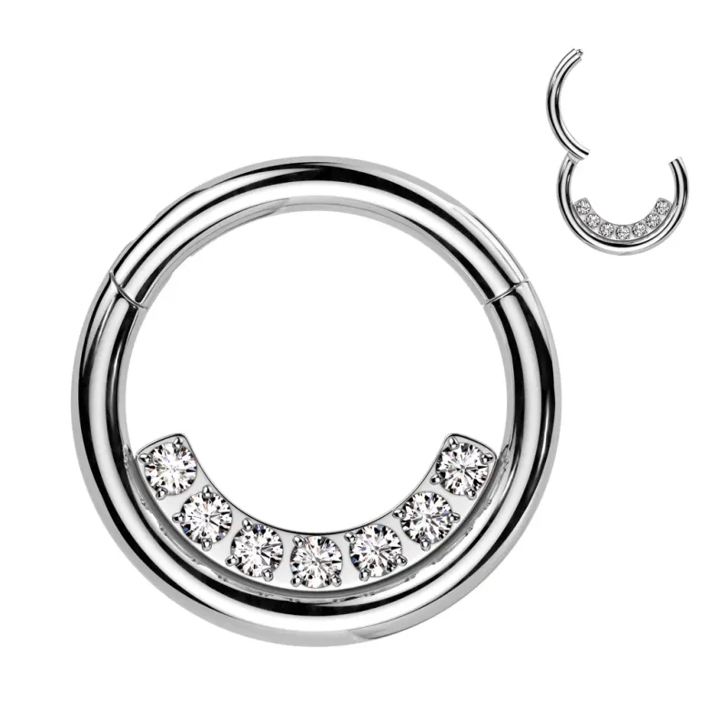 Piercing anneau acier ligne de strass (daith, septum)