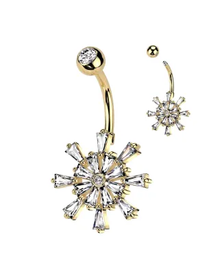 Piercing nombril doré roue de bateau strass