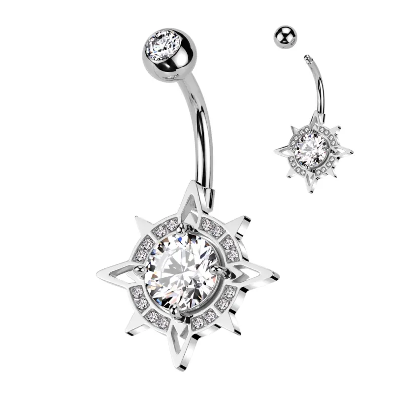 Piercing nombril boussole pavée de strass