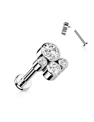 Piercing oreille labret titane cluster 4 pierres blanc