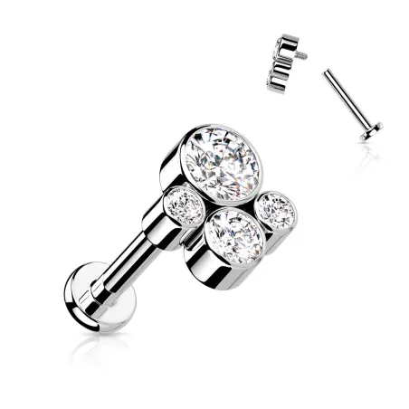 Piercing oreille labret titane cluster 4 pierres blanc