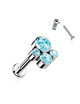 Piercing oreille labret titane cluster 4 pierres turquoise