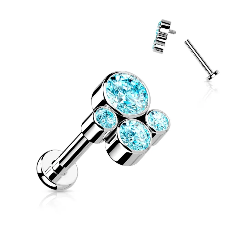 Piercing oreille labret titane cluster 4 pierres turquoise