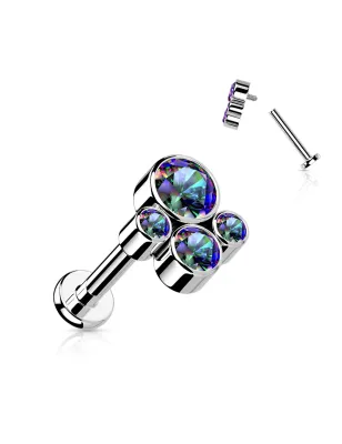 Piercing oreille labret titane cluster 4 pierres vitrail