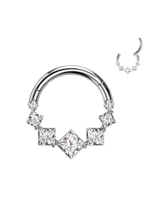 Piercing anneau titane strass carrés blancs (oreille, daith, septum)