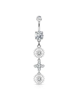 Piercing nombril pendentif double fleur émaillées