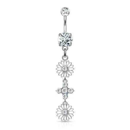 Piercing nombril pendentif double fleur émaillées