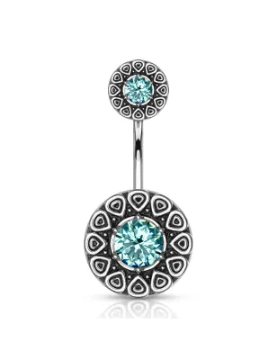 Piercing nombril double motif tribal turquoise