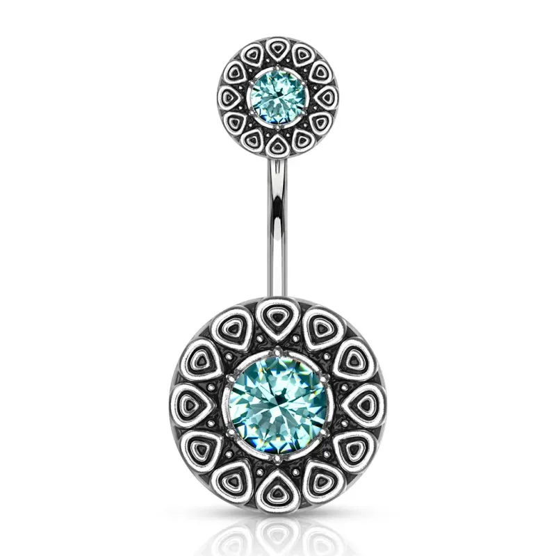 Piercing nombril double motif tribal turquoise