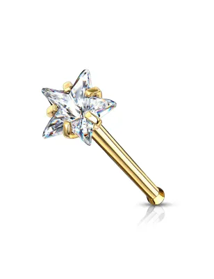 Piercing nez doré tige droite zircon blanc étoile