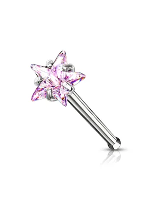 Piercing nez tige droite zircon rose étoile