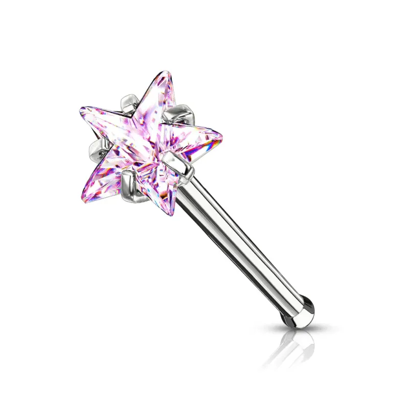 Piercing nez tige droite zircon rose étoile