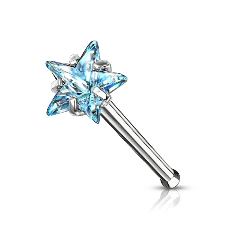 Piercing nez tige droite zircon turquoise étoile