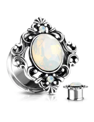 Piercing tunnel filigrane opalite blanche ovale