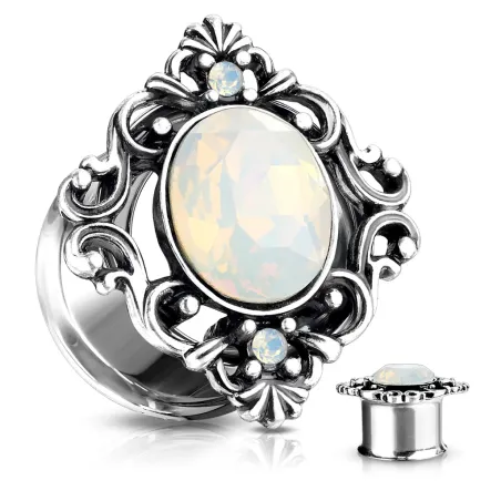 Piercing tunnel filigrane opalite blanche ovale