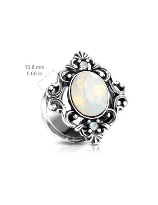 Piercing tunnel filigrane opalite blanche ovale