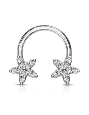 Piercing fer à cheval fleurs zircon blanc (oreille, daith, septum)