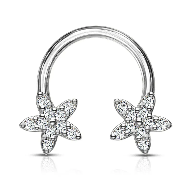 Piercing fer à cheval fleurs zircon blanc (oreille, daith, septum)