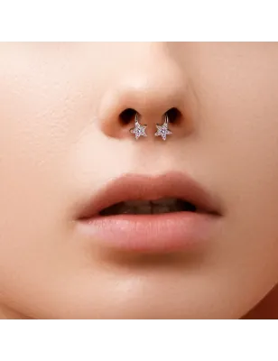 Piercing fer à cheval fleurs zircon rose (oreille, daith, septum)