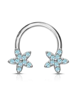 Piercing fer à cheval fleurs zircon turquoise (oreille, daith, septum)