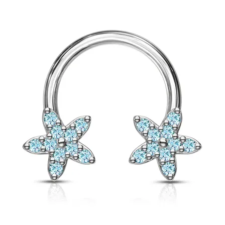 Piercing fer à cheval fleurs zircon turquoise (oreille, daith, septum)