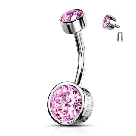 Piercing nombril double zircon rose chaton estampillé