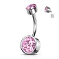 Piercing nombril double zircon rose chaton estampillé