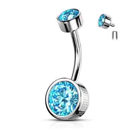 Piercing nombril double zircon turquoise chaton estampillé