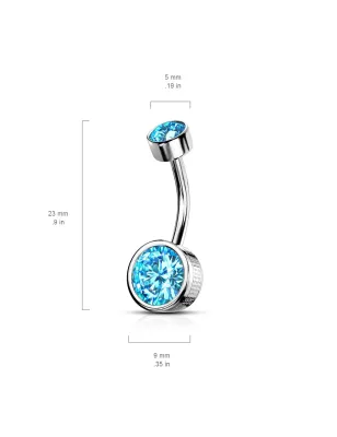 Piercing nombril double zircon turquoise chaton estampillé