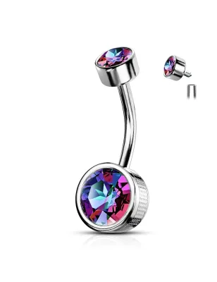 Piercing nombril double zircon vitrail chaton estampillé