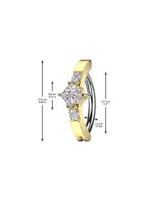 Piercing nombril anneau clicker doré pavé de strass avec losange