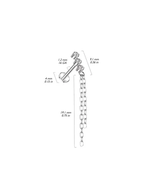 Piercing hélix titane trio zircon avec chaines