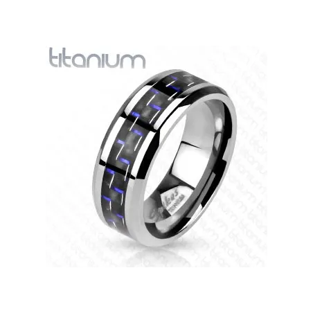 Bague titane fibre de carbone bleu