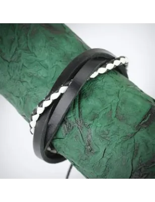 Bracelet Homme en Cuir noir et blanc