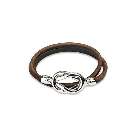 Bracelet cuir marron noeud acier