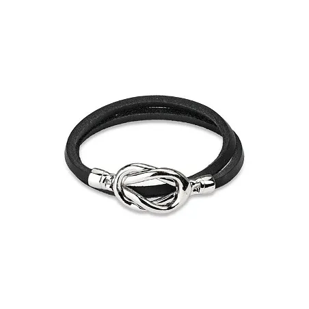 Bracelet cuir noir noeud acier