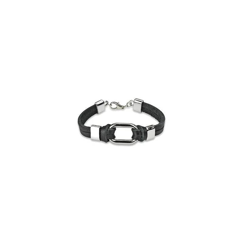 Bracelet cuir noir cercle acier