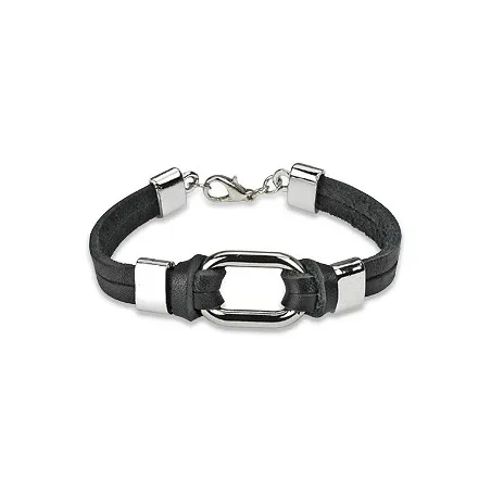 Bracelet cuir noir cercle acier