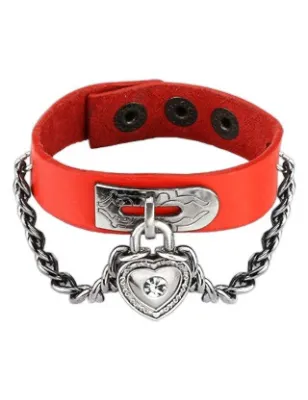 Bracelet cuir rouge cadenas coeur