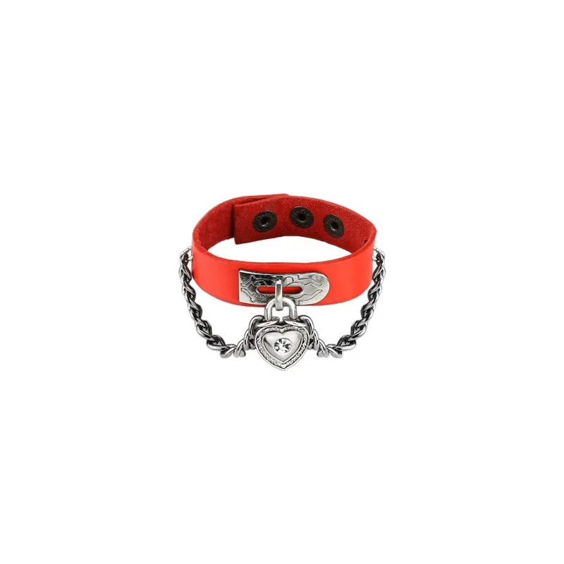 Bracelet cuir rouge cadenas coeur