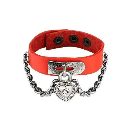 Bracelet cuir rouge cadenas coeur